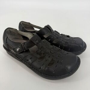 Alegria Pesca Black Leather Fisherman Mary Jane Shoes Womens Size 37 EU 7 US
